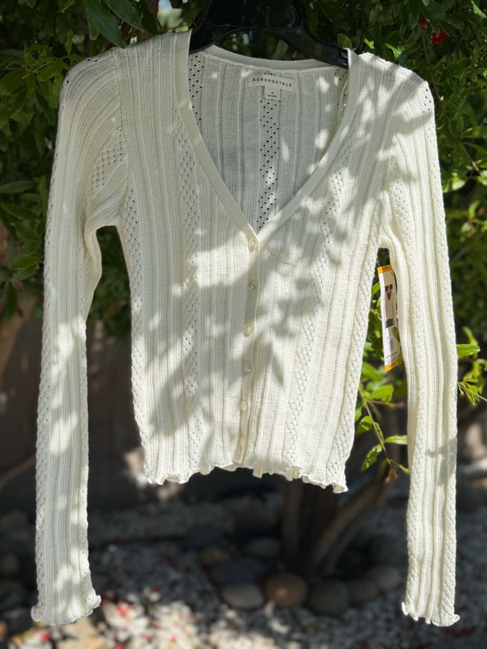 NWT AEROPOSTALE Women's White cropped cardigan Button-Up Sweater